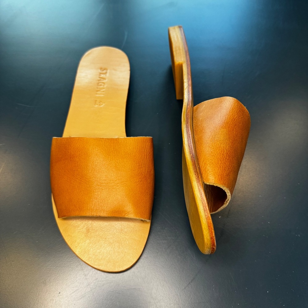 St.‎ Agni Women 10.5 EU 41 Tan Leather Slide Sandals Flat Minimalist Handcrafted
